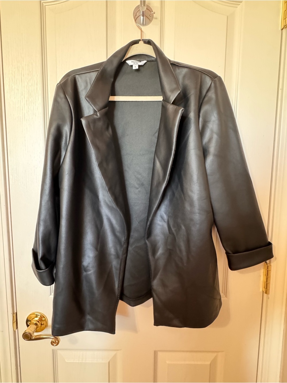 Relaxed Black Faux Leather Open Blazer Jacket by White House Black Market